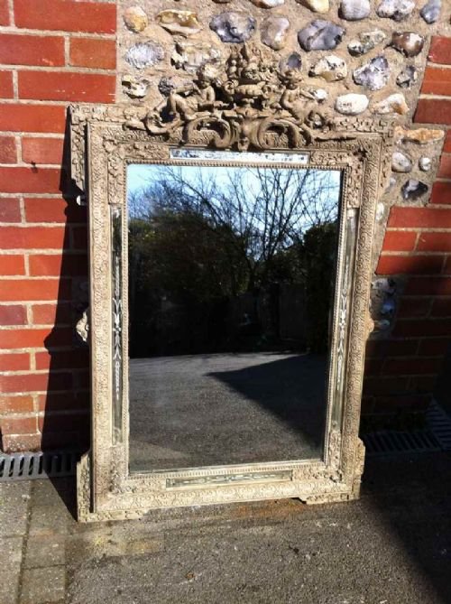19th Century French Carved Wood and Gesso Cherub Wall Mirror