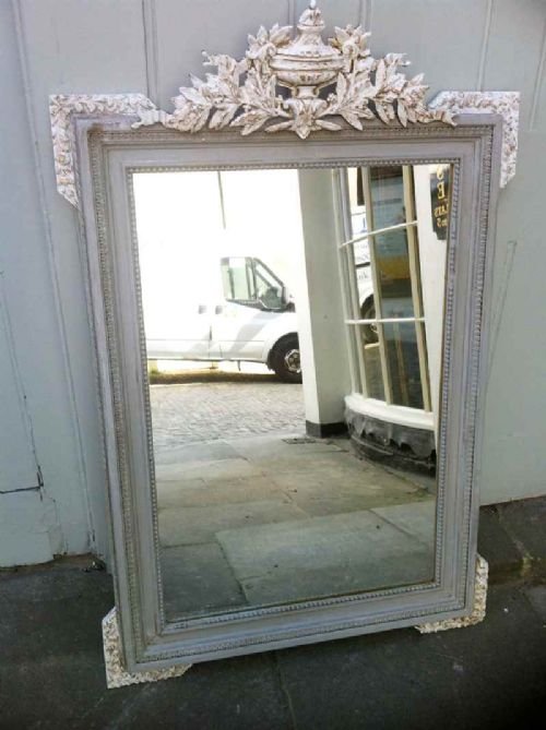 19th Century French Painted Urn Crested Wall Mirror.