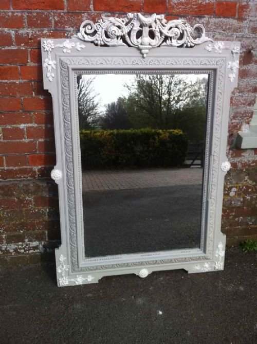 19th Century French Carved Wood Painted Wall Mirror.