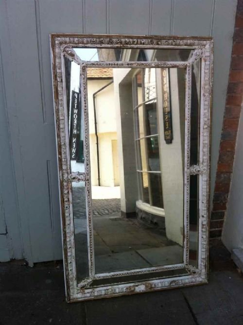 Large Early 19th Century French Original Painted Distressed Wall Mirror.