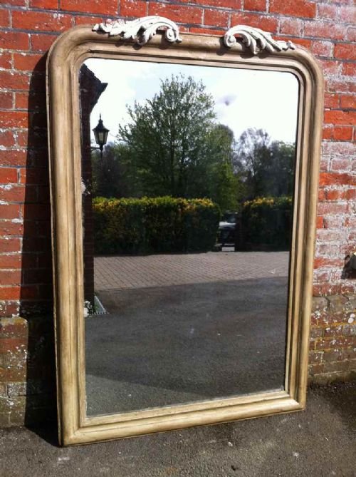Large 19th Century Wall / Floor Standing Mirror with Original Crest Above.