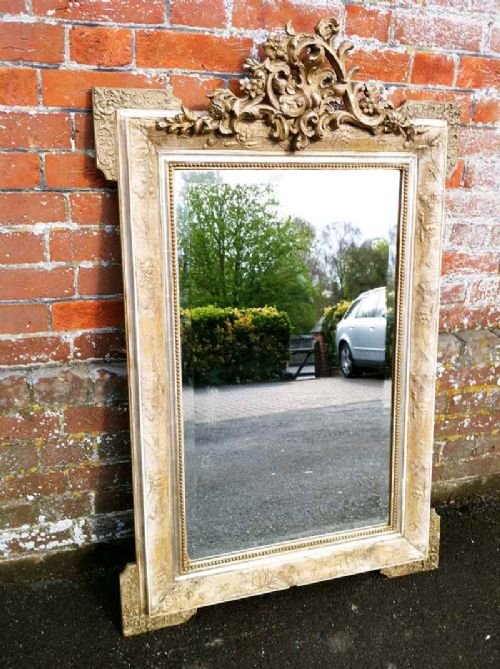 An Unusual 19th Century French Carved Wood and Gesso Original Wall Mirror.