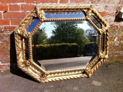 A Highly Unusual Good Size 19th Century Gilt and Carved Wood & Gesso Cushion Mirror.
