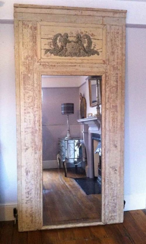 A Stunning Large Early 19th Century Original French Painted Pine Wall Mirror.