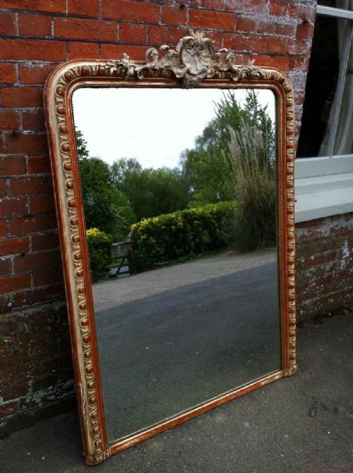 19th Century French Large Gilt and Cream Wall Mirror.