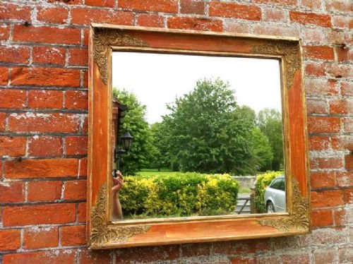 Early 19th Century Carved Wood & Gesso Original Red and Gilt Louis Phillippe Wall Mirror.