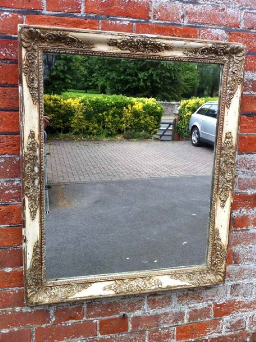 Early 19th Cenrtury French Original Cream and Gesso Carved Wood Louis Phillippe Mirror.
