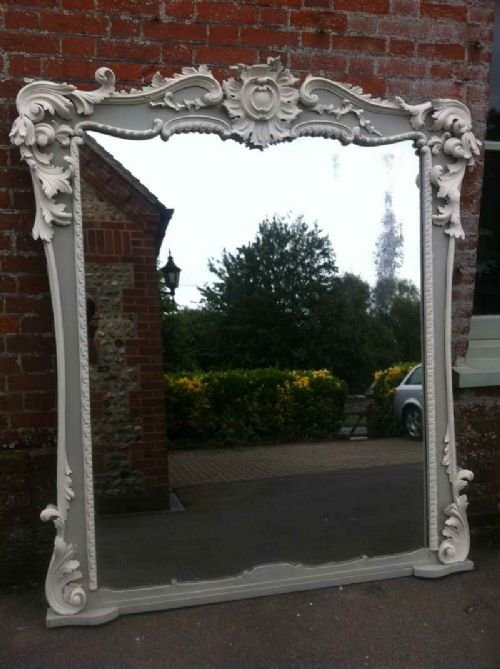 A Large 19th Century French Painted Carved Wood Mirror.