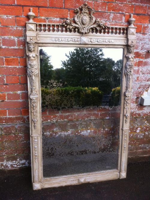 A Stunning Large Early 19th Century French Carved Wood and Painted Gesso Mirror