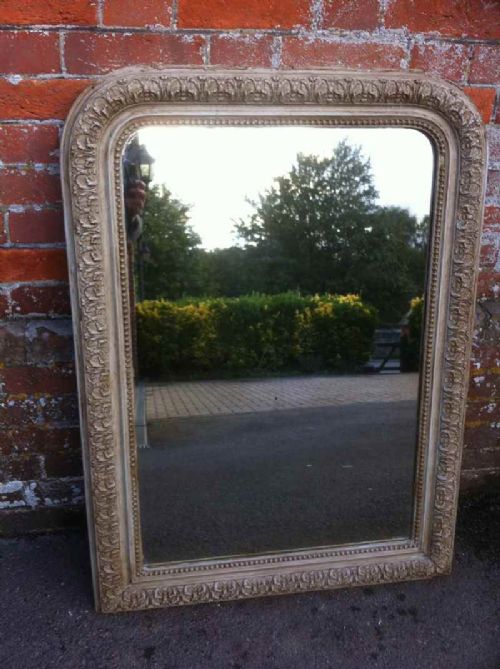 A Highly Useful Sized 19th Century French Arched Top Painted Carved Wood and Gesso Mirror