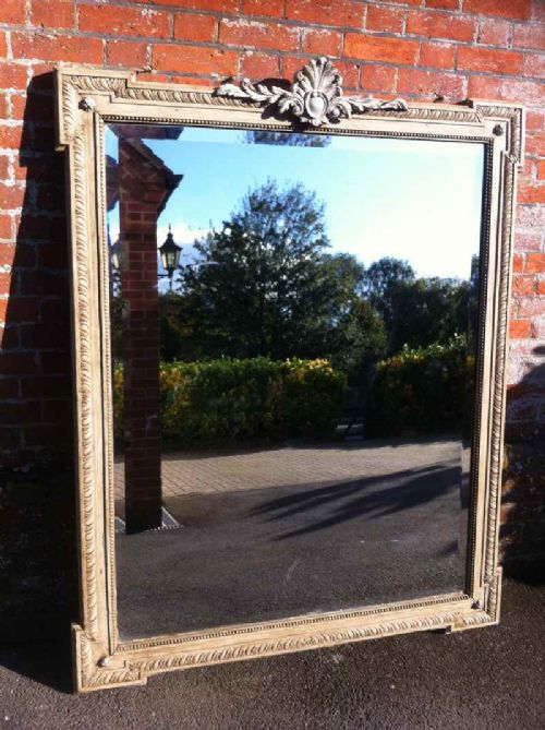 Large 19th Century Decorative French Carved Wood and Painted Antique Mirror.