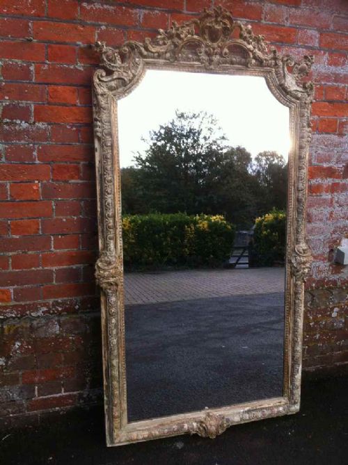 Large Highly Decorative 19th Century French Carved Wood and Gesso Mirror
