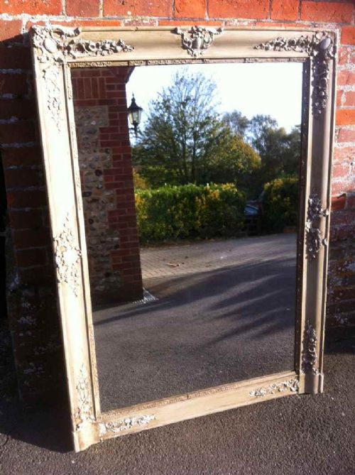 An Impressive Large Early 19th Century French Carved Wood and Gesso Painted Louis Phillippe Mirror