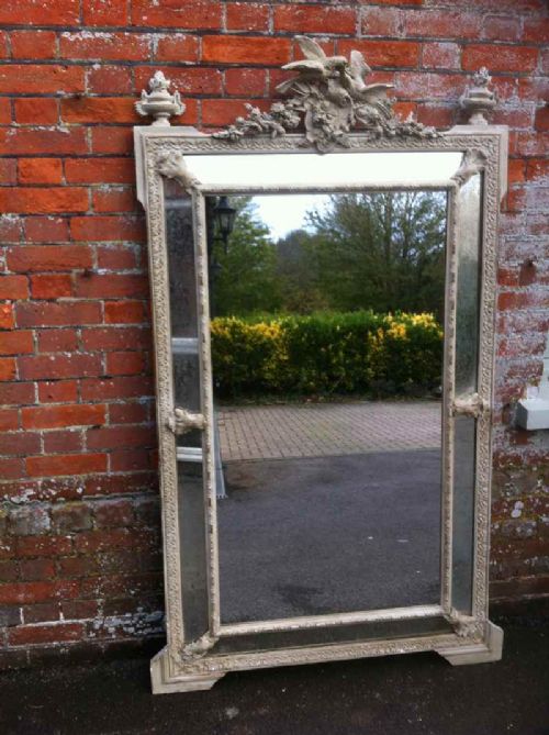Stunning Large Painted French 19th Century Carved Wood and Gesso Original Cushion Mirror.