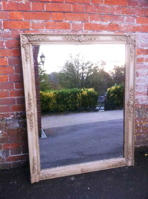 Large Early 19th Century French Carved Wood and Gesso Painited Overmantel Mirror.