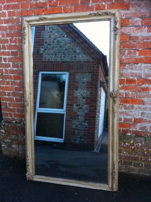 Large Highly Useful Early 19th Century French Distressed Painted Mirror.