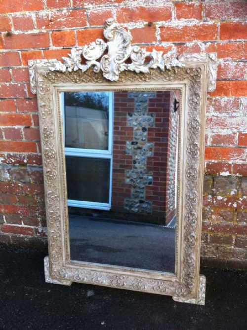 A Highly  Decorative French 19th Century Carved Wood & Gesso Painted Mirror.
