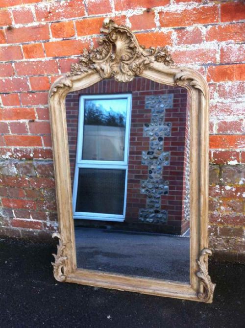 A Highly Decorative French Carved Wood Arched Top Mirror with Wonderful Carved Crest Above