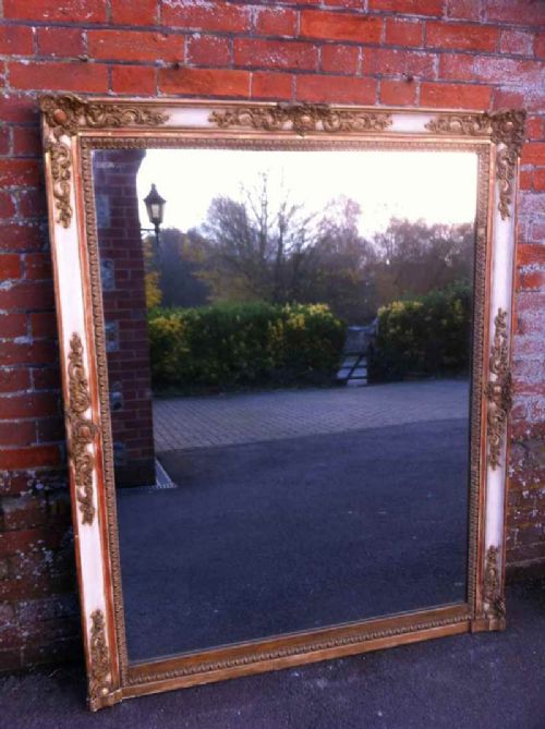 Large Antique French Cream and Gilt Overmantel Mirror