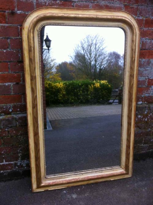 Antique French Cream and Gilt Painted Arched Top Mirror