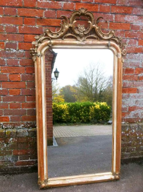 A Large Highly Unsual Antique Ornate Carved Wood and Gesso Mirror.