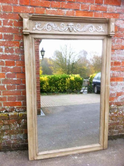 Antique  Large Oak  French Painted Wall Mirror with Unusual Carvings.