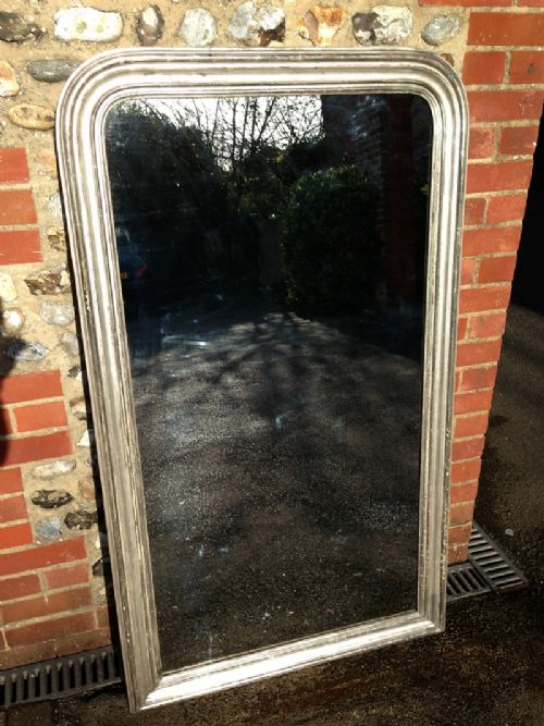 A Large Highly Decorative Original 19th Century French Silvered Arched Top Mirror.