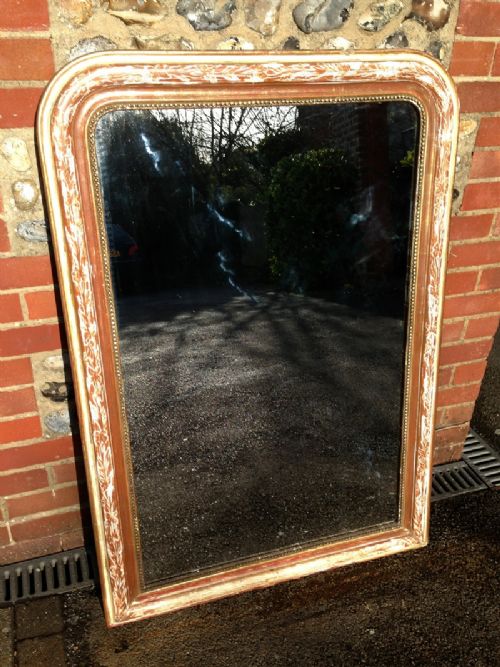 A Large 19th Century French Carved Wood and Gesso Red and Cream Gilt Mirror