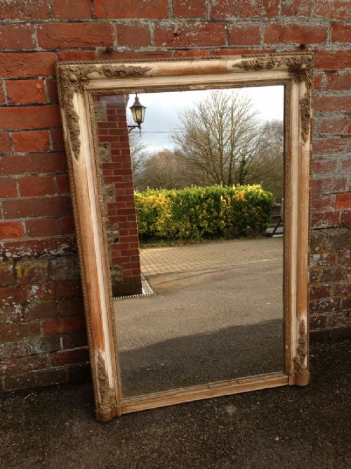 Large 19th Century French Antique Cream, Gilt and Red Distressed Mirror.