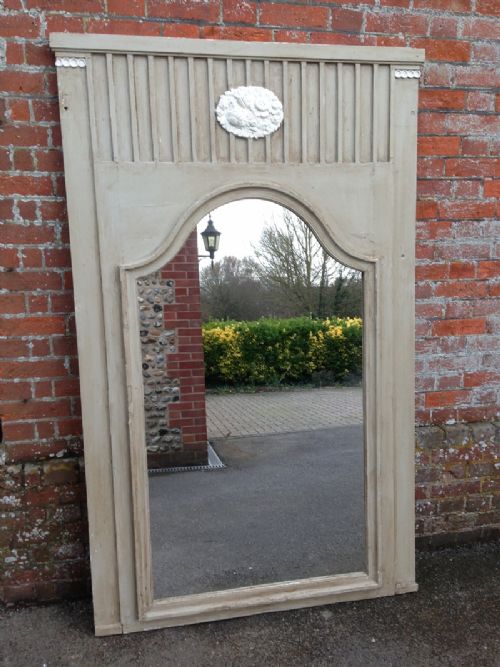 19th Century French Painted Arched Trumeau Wall Mirror.