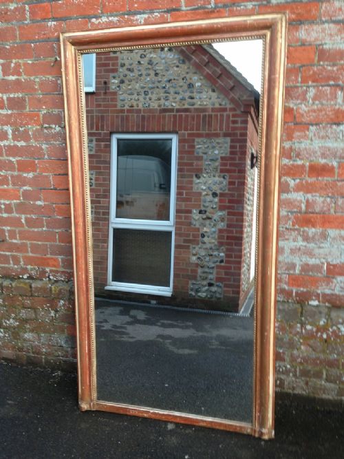 Large Antique 19th Century French Cream, Gilt and Red Carved Wood and Gesso Mirror