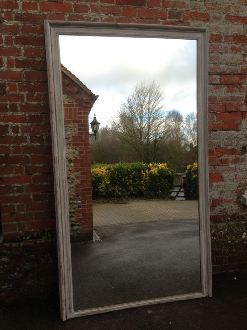 Extra Large Antique French Distressed Painted Mirror.