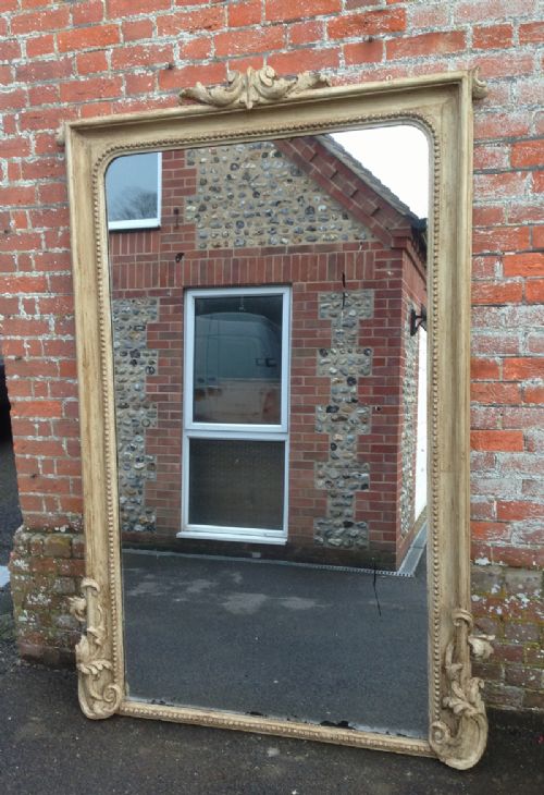 An Exceptional Large 19th Century French Painted Carved Wood Mirror.