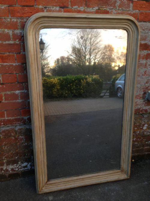 A Large Highly Decorative 19th Century French Arched Top Carved Wood Painted Mirror.