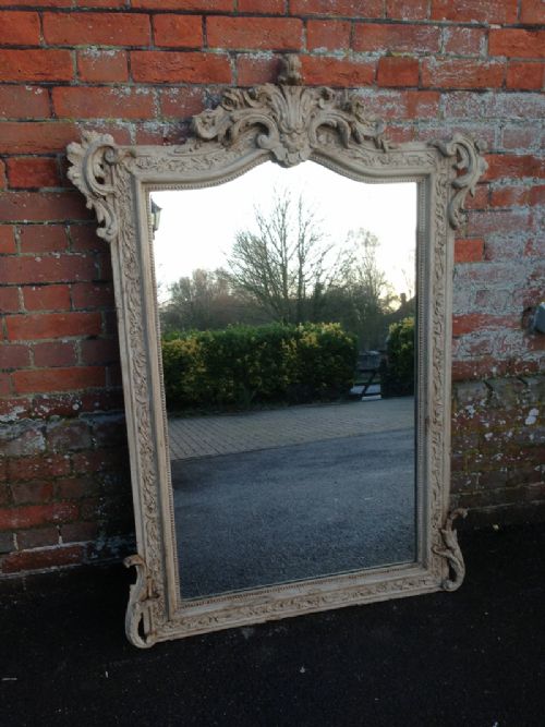 A Stunning Highly Decorative French Large Antique Carved Wood Painted Mirror