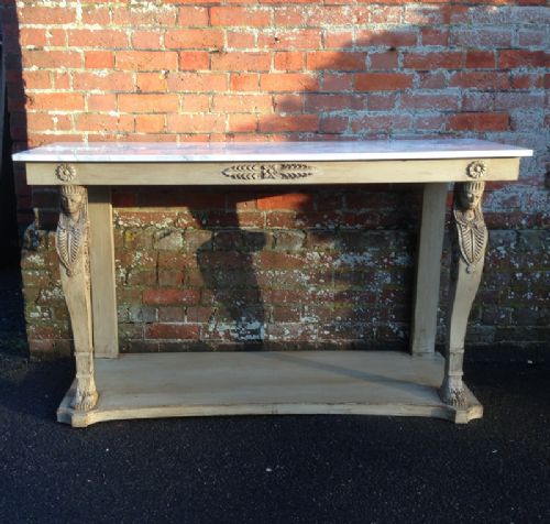 A Highly Decorative 19th Century Large French Carved Wood and Painted Console Table.