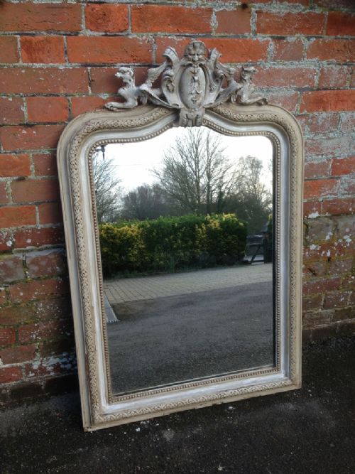 A Highly Useful Size Antique 19th Century French Carved Wood & Gesso Painted Mirror