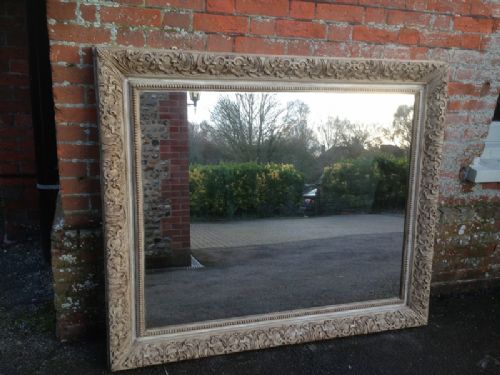 A Large Highly Useful Antique 19th Century English Carved Wood Painted Mirror.