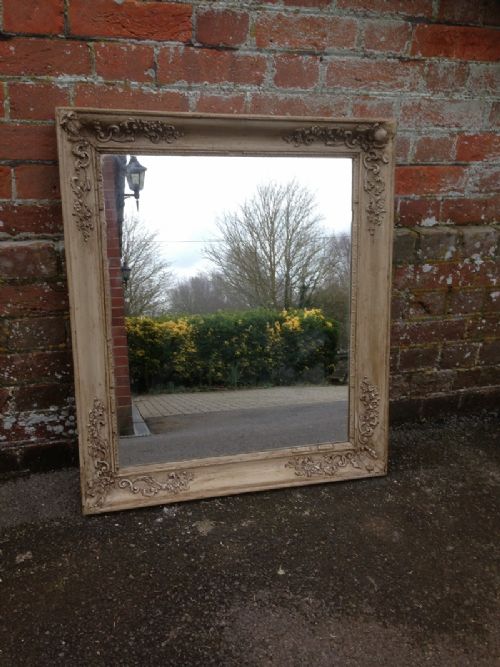 French Antique 19th Century Carved Wood and Gesso Louis Phillippe Painted Mirror.