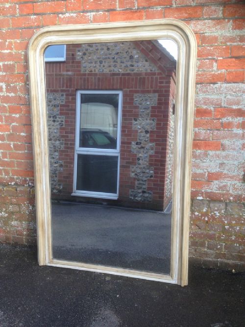 A Large Antique 19th Century French Arched Top Painted Mirror.