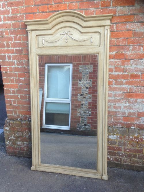 A Large Good Size Antique 19th Century French Carved Wood Painted Mirror