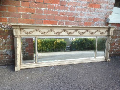 A Highly Unusual Sized Early Antique 19th Century English Painted Overmantle Mirror.