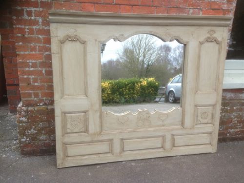 A Highly Unusual English Carved Wood Antique 19th Century Large Painted Oak Panelled Mirror.