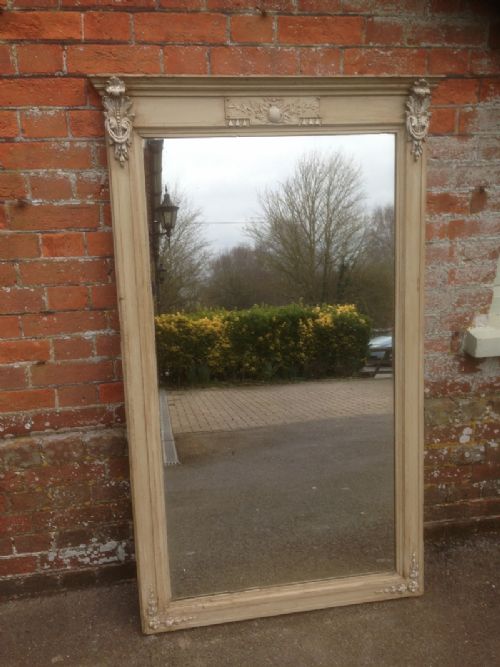 A Large French Carved Wood Antique 19th Century Painted Mirror.
