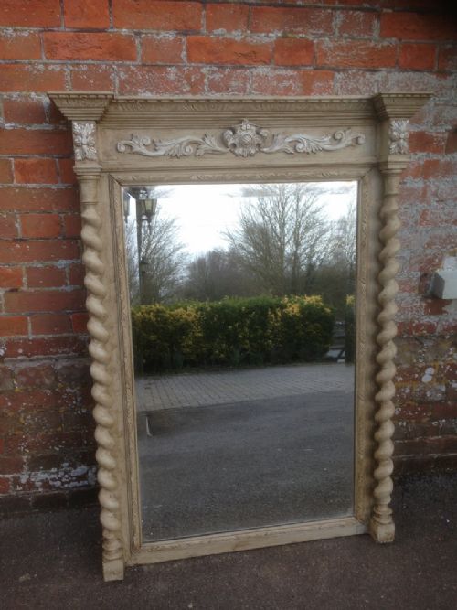 An Unusual Large Antique 19th Century French Carved Wood Painted Mirror.