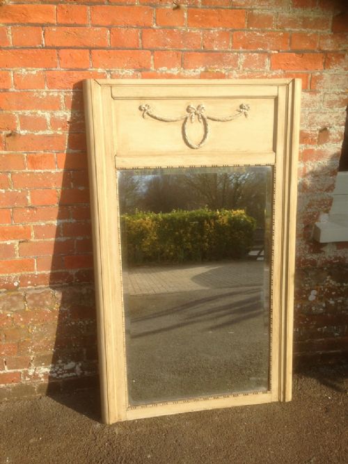 A Good Size French Antique Painted Carved Wood 19th Century Garland Mirror.