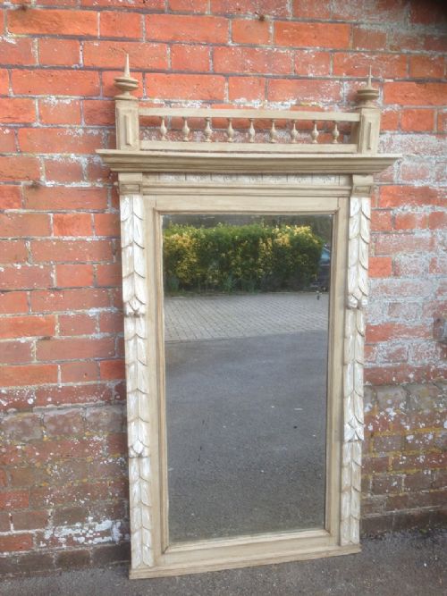 A Useful Size French Carved Wood Painted Antique 19th Century Leaf Bordered Mirror.