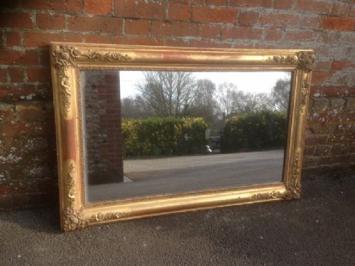 A Good Size Gilt Large Antique French 19th Century Carved Wood and Gesso Original Moulded Cornered Mirror.