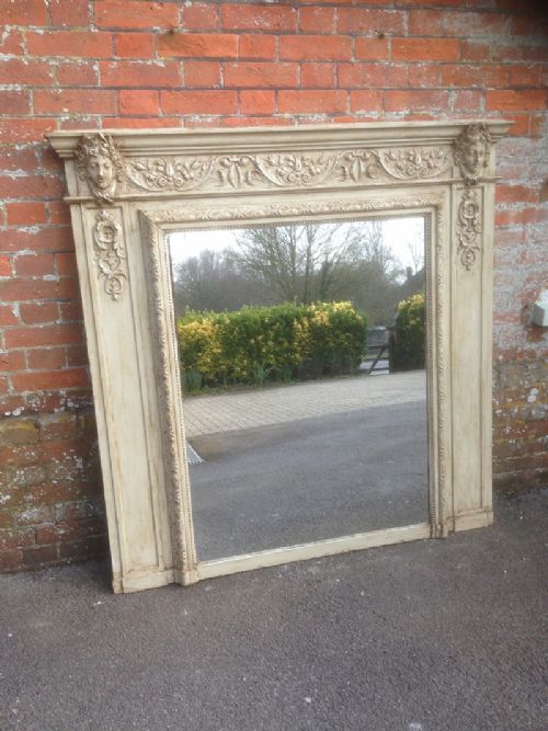 A Stunning Antique Large French 19th Century Painted Carved Wood and Gesso Mirror.
