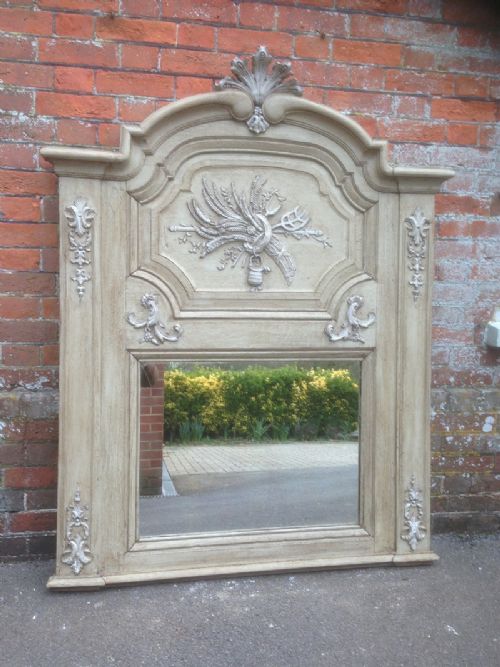 A Stunning Large Antique Unusual Early Oak and Carved Wood Highly Decorative French 19th Century Painted Mirror